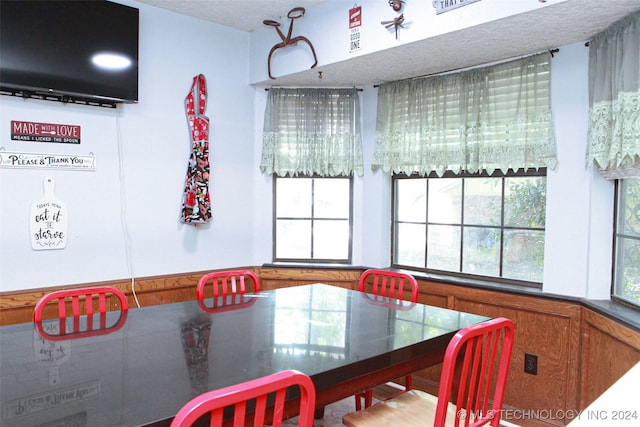 dining area featuring a textured ceiling