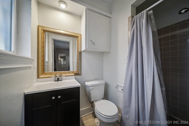 bathroom with vanity, toilet, and walk in shower