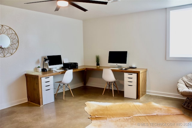 home office with ceiling fan