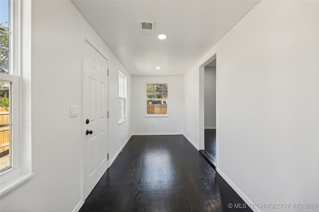 interior space with dark hardwood / wood-style flooring