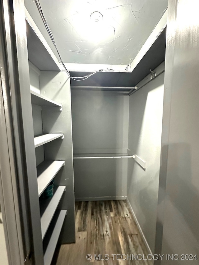 spacious closet with dark wood-type flooring