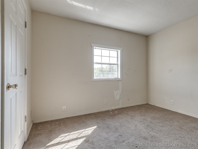 unfurnished room featuring light carpet and a textured ceiling