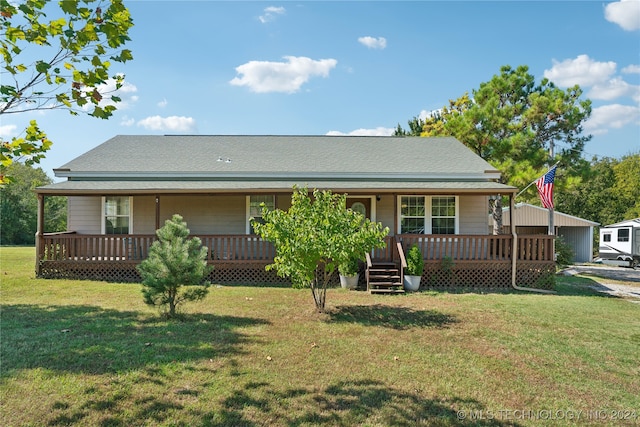 view of front of home featuring covered porch and a front yard