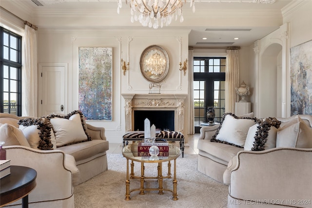 sitting room featuring crown molding