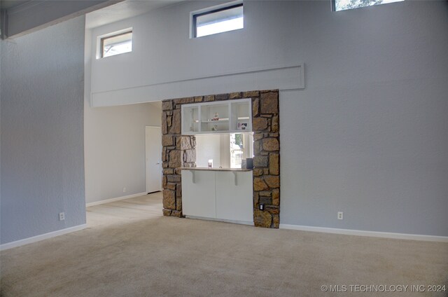 unfurnished living room featuring light colored carpet