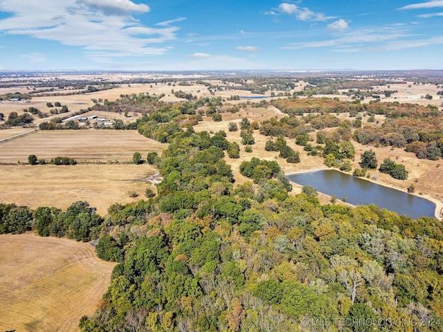 bird's eye view featuring a water view and a rural view