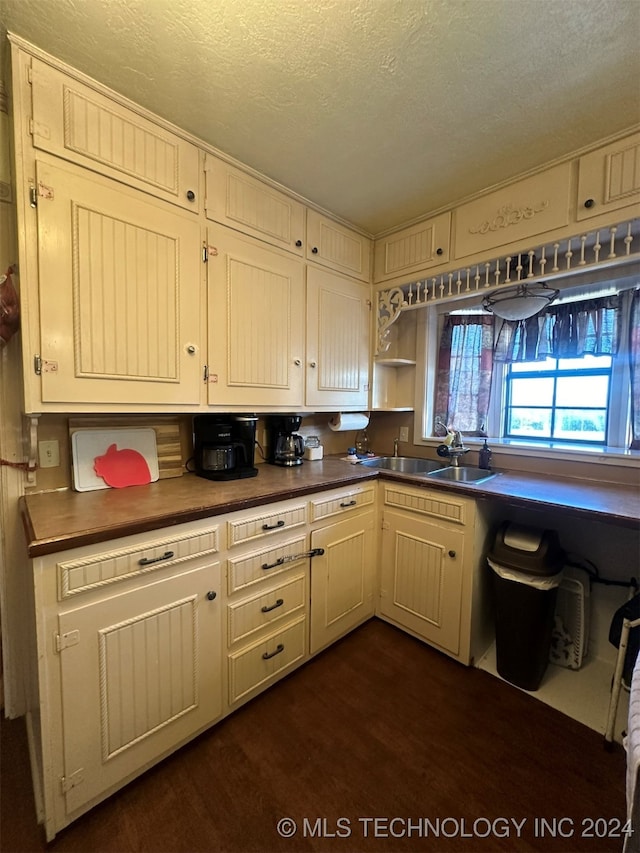 kitchen featuring dark hardwood / wood-style flooring, sink, and a textured ceiling