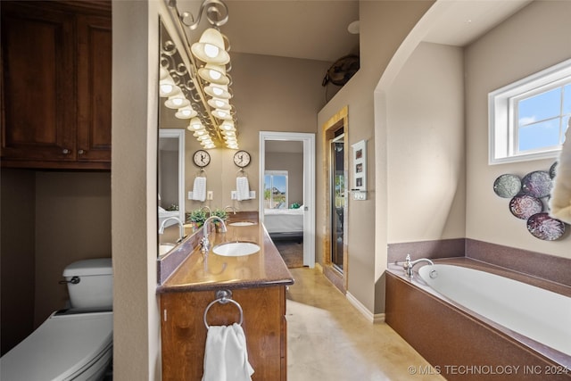 bathroom with vanity, a bathing tub, and toilet