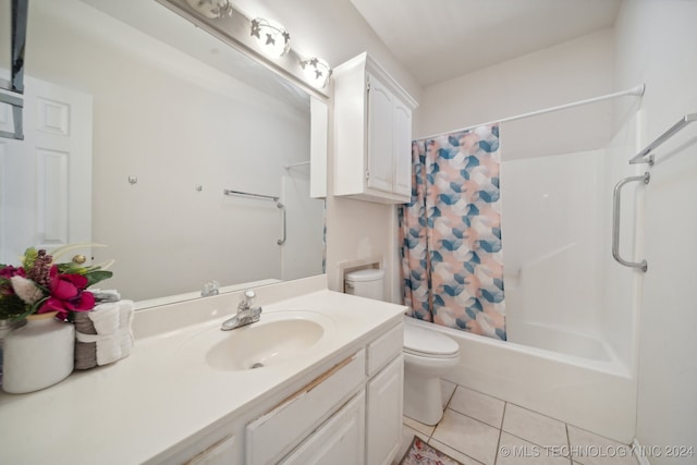 full bathroom featuring vanity, toilet, shower / tub combo, and tile patterned flooring