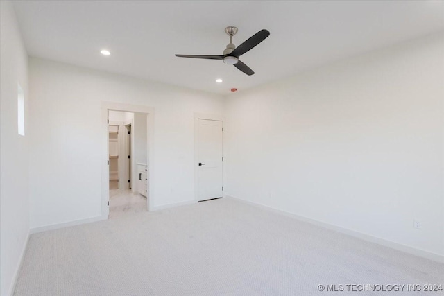 849 Springfield Ct, Durant, OK 74701 - unfurnished room featuring a ceiling fan, light carpet, recessed lighting, and baseboards