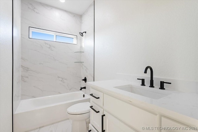 845 Springfield Ct, Durant, OK 74701 - full bathroom featuring vanity, toilet, shower / washtub combination, and marble look tile flooring