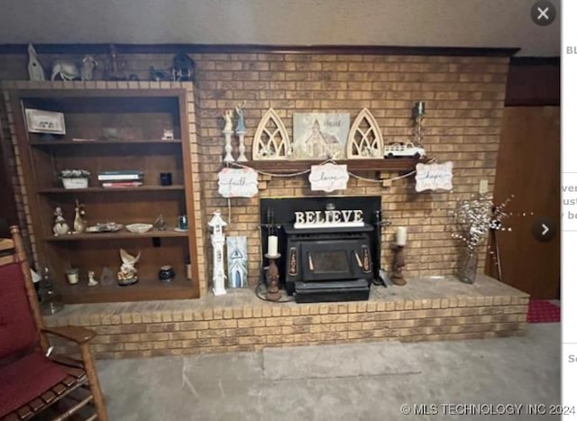 interior space with a wood stove