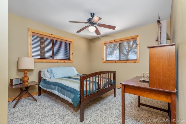 bedroom featuring carpet flooring and ceiling fan