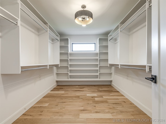 walk in closet with hardwood / wood-style floors