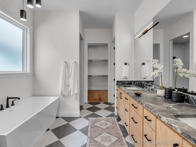 bathroom with vanity and a bathing tub