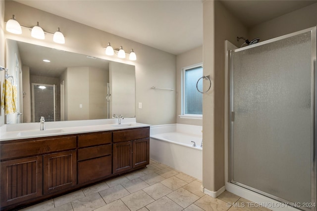 15410 E 87th St, Owasso, OK 74055 - bathroom with a shower stall, a bath, double vanity, and tile patterned floors