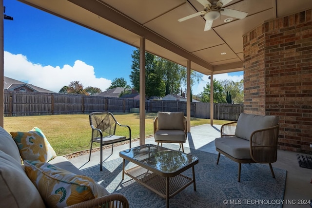 view of patio with an outdoor hangout area and ceiling fan