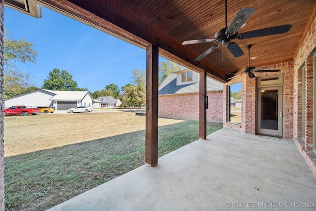 view of patio featuring ceiling fan