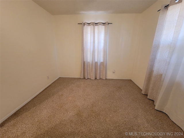 unfurnished room with carpet floors and a textured ceiling