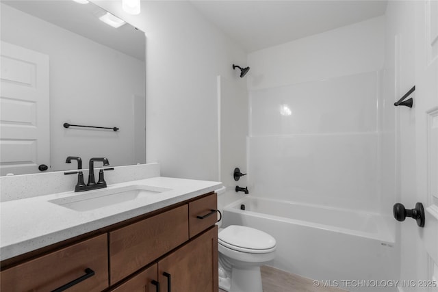10804 S 274th Ave E, Coweta, OK 74429 - full bathroom featuring vanity, tub / shower combination, toilet, and wood finished floors