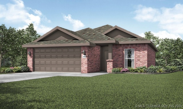 view of front of house featuring a garage and a front lawn