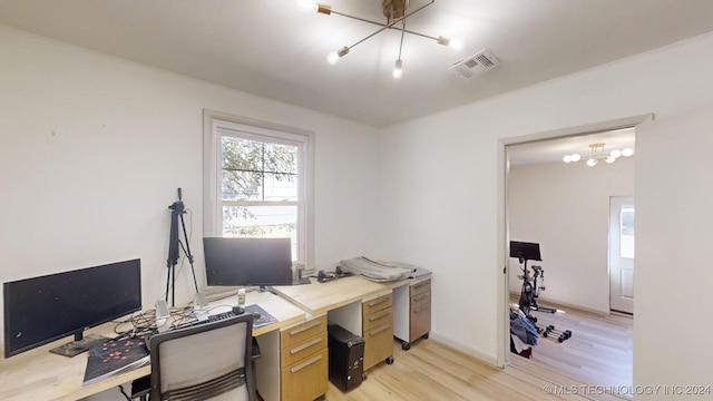 office space featuring light hardwood / wood-style floors