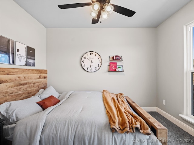 bedroom with carpet floors and ceiling fan