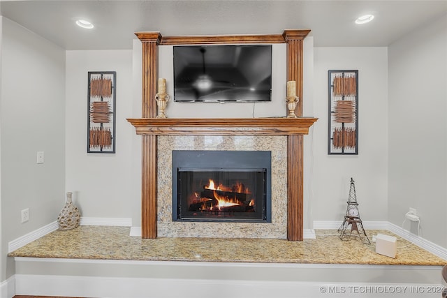 room details featuring a fireplace