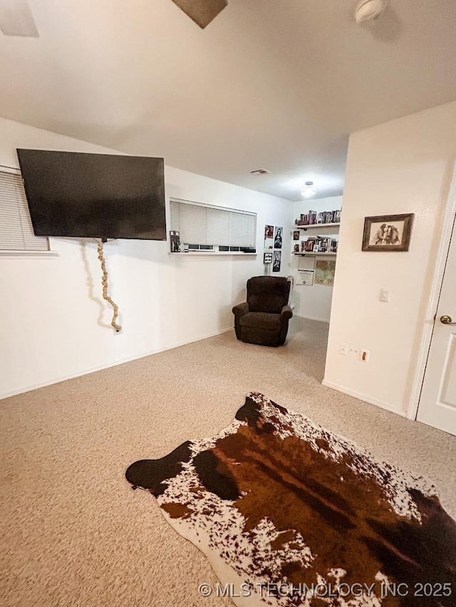 basement with carpet flooring