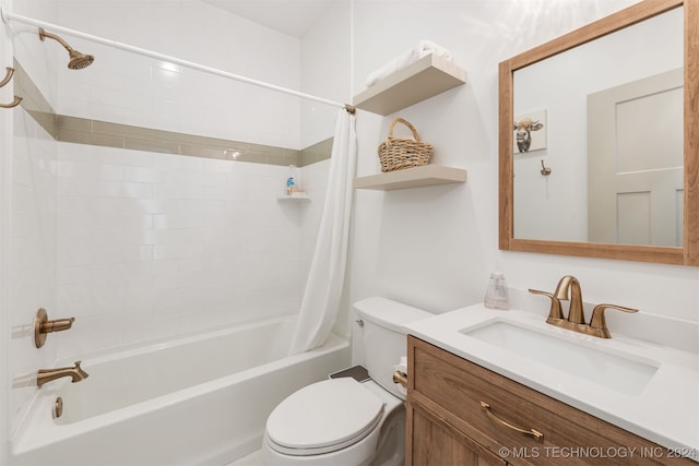 full bathroom featuring shower / bath combo with shower curtain, vanity, and toilet