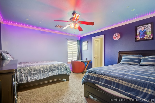 bedroom with carpet floors and ceiling fan