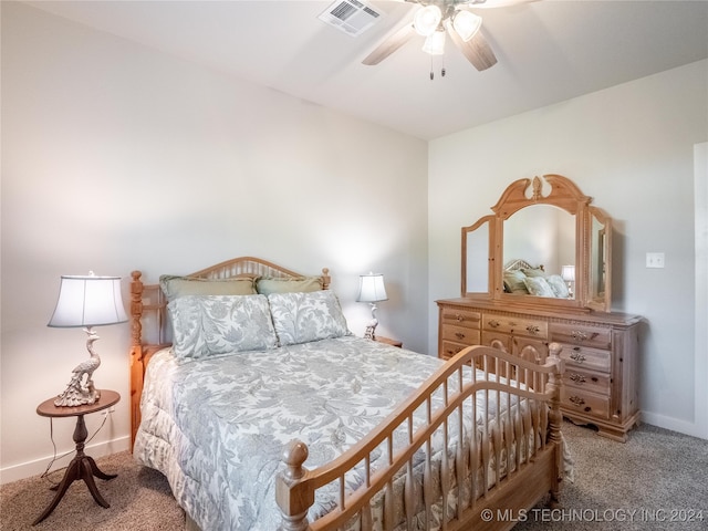 bedroom featuring carpet and ceiling fan