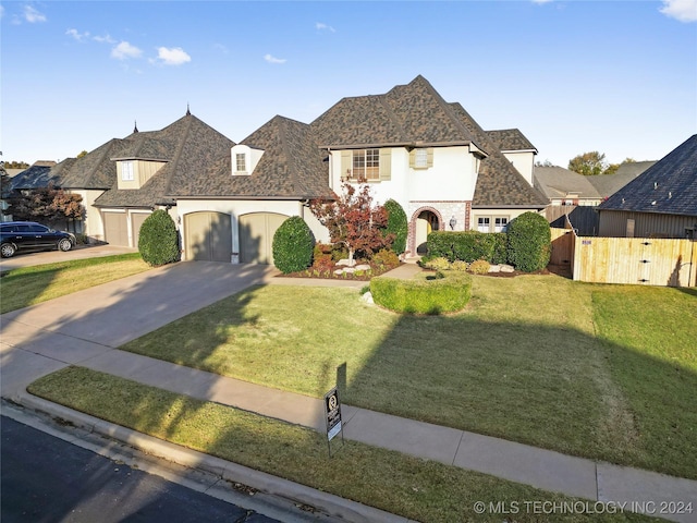 french provincial home featuring a front lawn