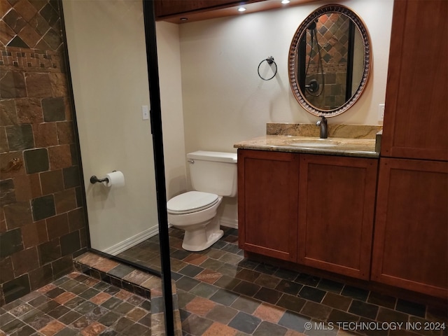 bathroom with vanity, toilet, and walk in shower