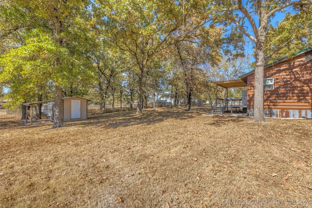 view of yard with a shed