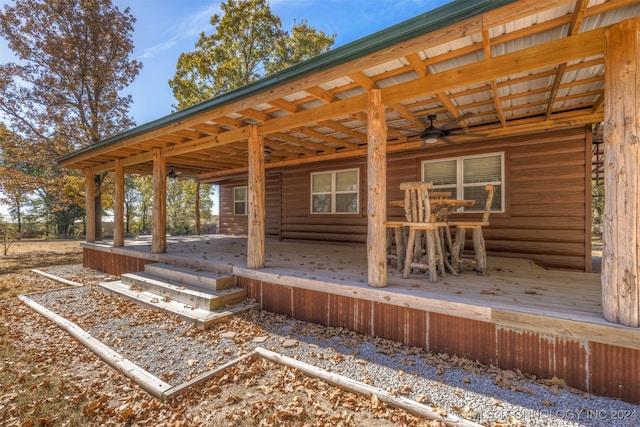 wooden deck with ceiling fan