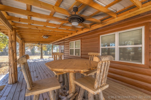 wooden deck with ceiling fan