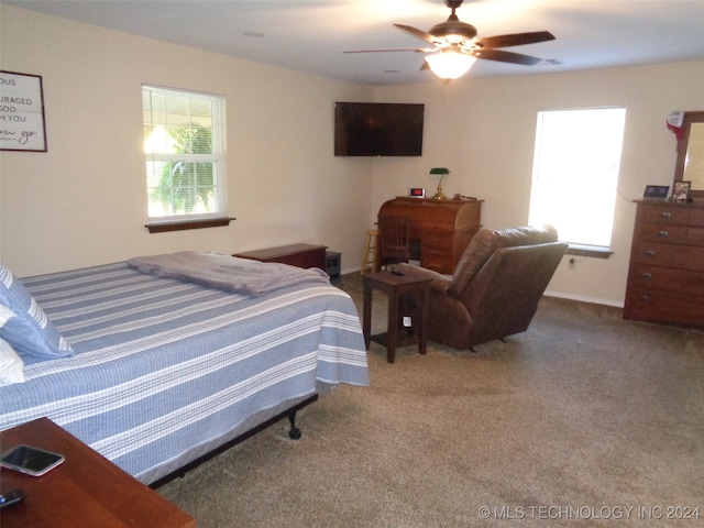 bedroom with carpet floors and ceiling fan