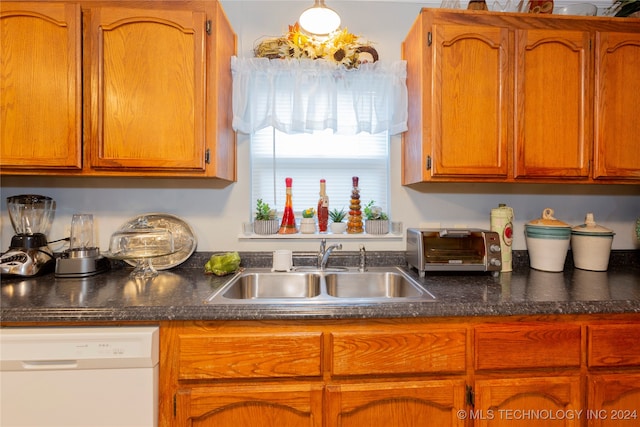 kitchen with white dishwasher and sink