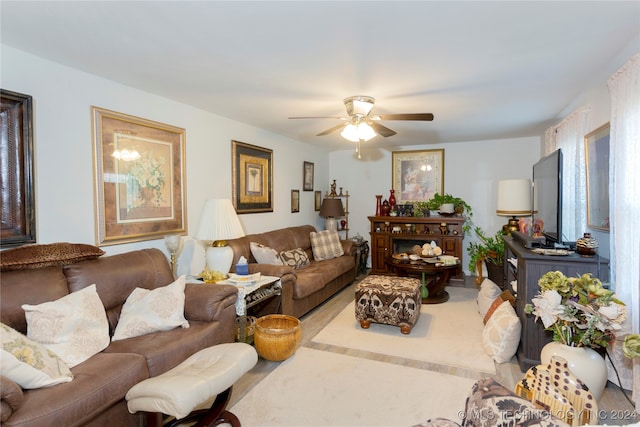 living room with ceiling fan