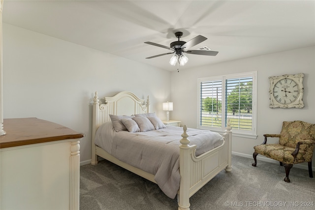 bedroom featuring carpet flooring and ceiling fan