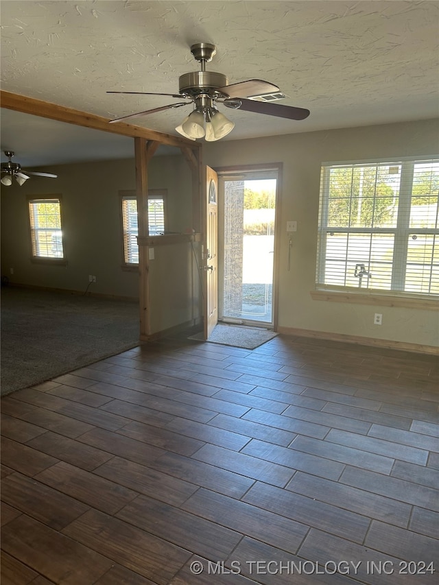 interior space with hardwood / wood-style floors, plenty of natural light, and ceiling fan