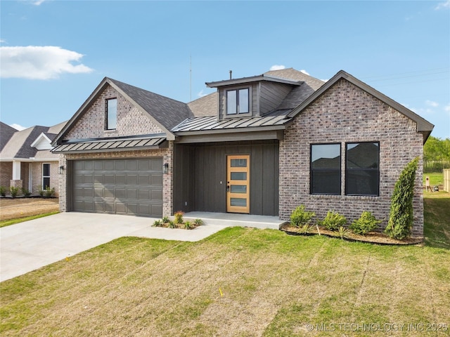 27815 E 107th St S, Coweta, OK 74429 - view of front of house with concrete driveway, a standing seam roof, a front yard, and metal roof