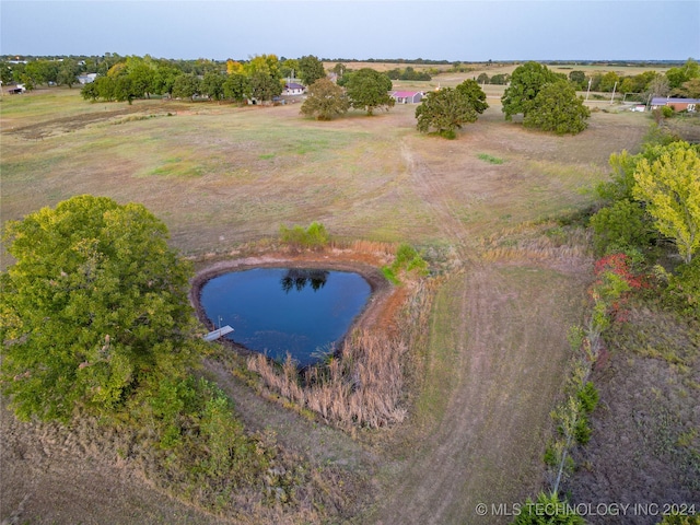 drone / aerial view with a water view and a rural view