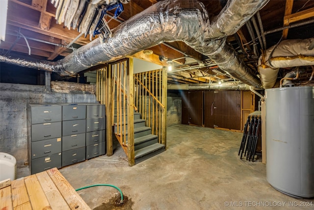 basement featuring water heater