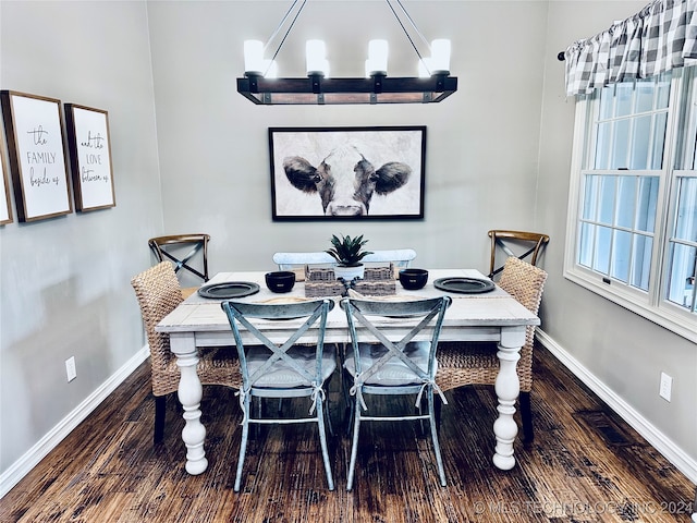 dining space with dark hardwood / wood-style flooring