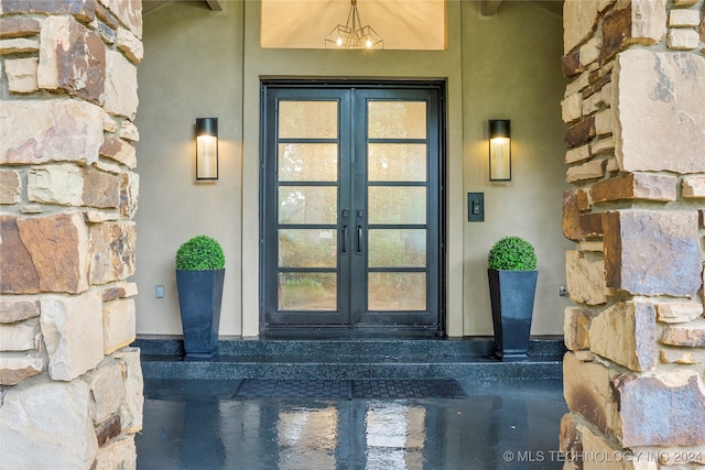 property entrance with french doors