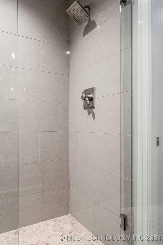 bathroom featuring a shower with shower door