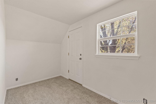 bonus room featuring light carpet and vaulted ceiling