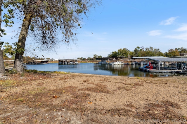 view of dock with a water view